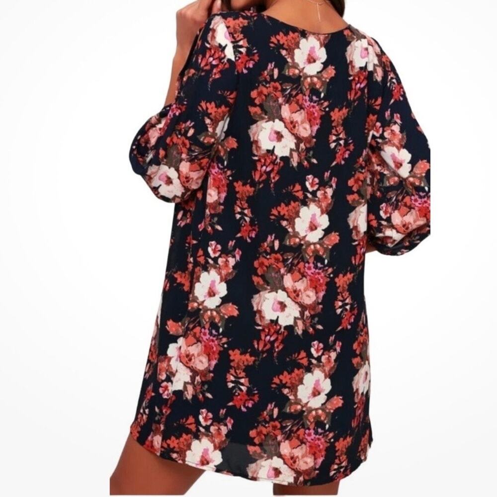 Lulu’s Shifting Dears Navy Blue & Pink Floral V-Neck Dress - Size XS - Picture 3 of 8